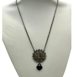 Gunmetal Steampunk Watch Movement Gears‎ Wheels Heart  Pendant Necklace